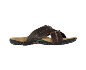 Karrimor Mens Lounge Slide Sandals Strap Leather Slipper Mules Flip Flop Shoes - Brown