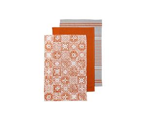 Ladelle Orange Moroccan Tile Tea Towels Set of 3
