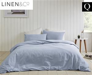 Linen & Co Portland Cotton Linen Queen Bed Quilt Cover Set - Blue