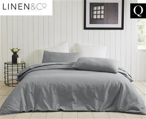 Linen & Co Portland Cotton Linen Queen Bed Quilt Cover Set - Charcoal