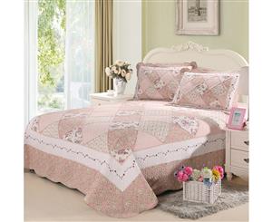 Luxury Quilted 100% Cotton Coverlet / Bedspread Set Patchwork Quilt Queen King Size Bed 230x250cm Pink