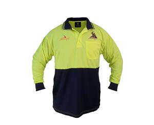 Melbourne Storm NRL LONG Sleeve HI VIS Polo Work Shirt Yellow Navy