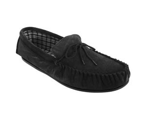 Mokkers Mens Bruce Real Suede Moccasin Slippers (Black) - DF816