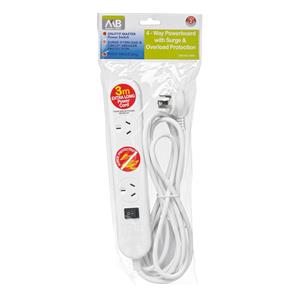 Mort Bay 4 Way White 3m Surge Protected Powerboard