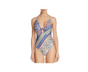 Nanette Lepore Womens Patchwork Goddess Printed Tie-Front One-Piece Swimsuit