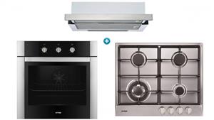 Omega 600mm Electric Oven with Gas Cooktop and Slide Out Rangehood