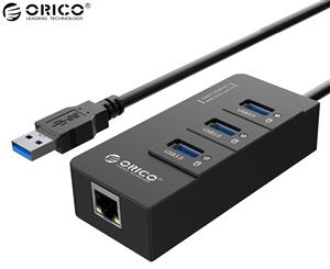 Orico 3-Port USB 3.0 Hub w/ RJ45 Gigabit Ethernet Converter - Black