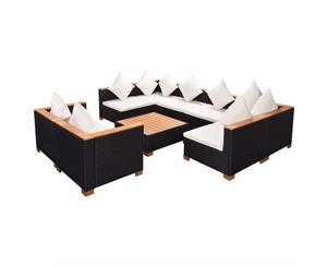 Outdoor Sofa Table Set 27 Piece Black Poly Rattan Wicker WPC Top Pool