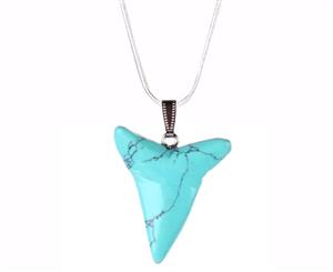 Patterned Shark Tooth Necklace With Sterling Silver Chain Cyan