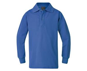 Plain Long Sleeve Polo - Mid Blue LWR - Blue