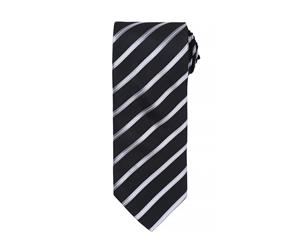 Premier Mens Sports Stripe Pattern Formal Work Tie (Black/ Silver) - RW5237