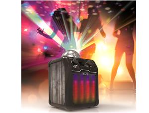 Refurbished Stadium Bluetooth Mini PA Karaoke System Built-in LED Light Show And Disco Ball AUX & Mic Inputs Partymaker Brite Black