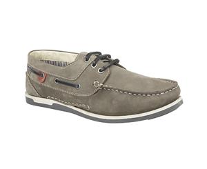Roamers Mens Leather 3 Eyelet Boat Shoes (Grey) - DF1598