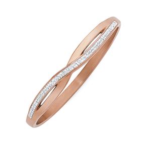 Rose Plated Steel Crystal Crossover Bangle