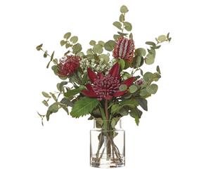 Rouge 50cm Native Waratah Mix Artificial Flowers Decor Indoor Plant w Glass Jar