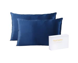 Royal Comfort Silk Pillow Cases & Goose Feather Pillow Pack Navy