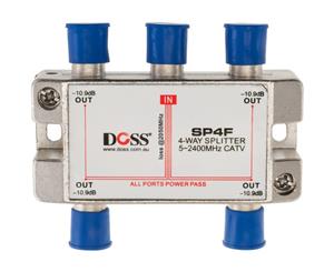 SP4F DOSS 4 Way 'F' Splitter or Combiner DC Pass Through 2.4Ghz Doss High Quality Satellite & Cable Compatible 75&Omega Splitters In Zinc Diecast