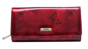 Serenade Cherry Roses RFID Large Leather Wallet with Gold Fitting - Burgundy