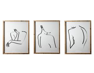 Set of 3 | Premium Framed Glass Artwork | Figure Line Illustrations | 55 x 70