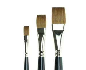 Set of 3 SAA Kolinsky Sable Flat Brushes + Free Brush Case