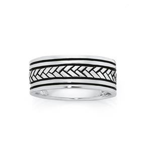 Silver Oxidised Plaited Centre Ring Size W