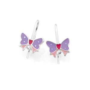 Silver Pink & Lavender Bow Hook Earrings