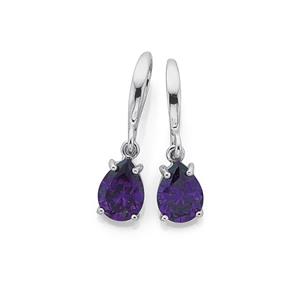 Silver Violet CZ Hook Drop Earrings