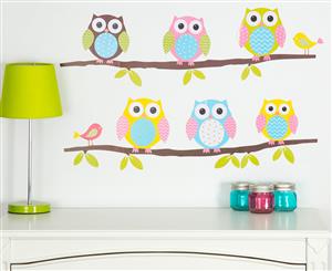 Six Owls On A Branch Wall Decal