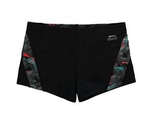 Slazenger Boys Curve Panel Boxer Swim Shorts Pants Bottoms Junior - Black/Multi