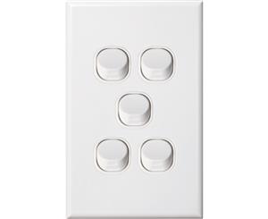 Slim Vertical Five Gang White Wall Plate with Switch