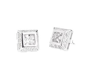 Sterling 925 Silver Earrings Studs - CZ Stones CENTER 10mm - Silver