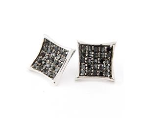 Sterling 925 Silver MICRO PAVE Earrings - ICE black 10mm - Silver