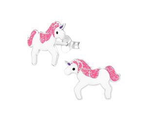 Sterling Silver Unicorn Earrings Pink & White