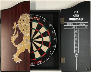 TEX PRO BLADE Dart Board Set Winmau Lion Cabinet + Darts