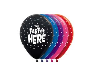 The Partys Here Met Asst 30cm Latex Balloons AOP Wht Ink 50pk