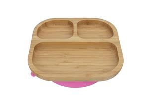 Tiny Dining Children's Bamboo Dinner Feeding Plate with Stay Put Suction - Segmented - Pink