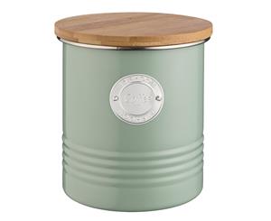 Typhoon 1L Sage Metal Tin Coffee Bean Canister Container Storage Jar w Wood Lid
