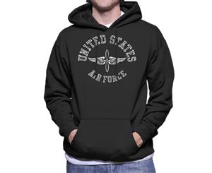 US Airforce Winged Propeller White Text Men's Hooded Sweatshirt - Black
