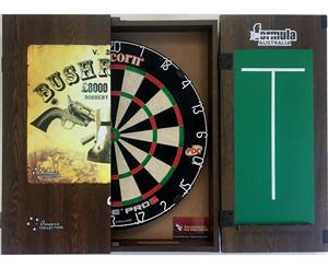 Unicorn Eclipse Pro 2 Dart Board & FORMULA BUSH RANGER NED KELLY Dart Cabinet + 6 x Darts