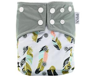 Waladi - Grey with Colourful Feathers Bamboo Charcoal Cloth Nappy