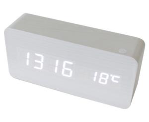 White Led Wooden 3 Alarm Clock + Temperature Display Usb/Battery Wood White 6035