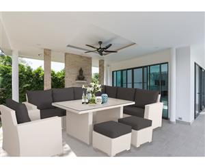 White Orlando 2-In-1 Outdoor Lounge Dining Setting With White Cushion Cover