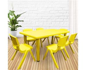 1.2M Kid's Adjustable Rectangle Table with 6 Chairs Yellow Set