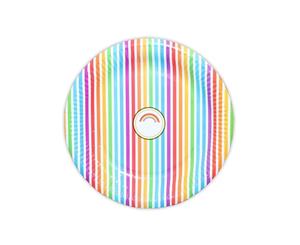 12pce Rainbow Stripe Party Paper Plates 23cm for Birthday Parties