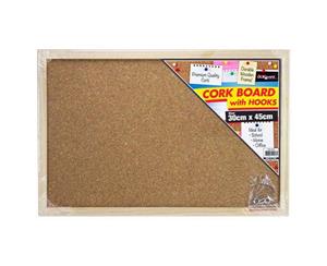 1pce Cork Board w/Hooks - 30x45cm with Wooden Framing Hangable