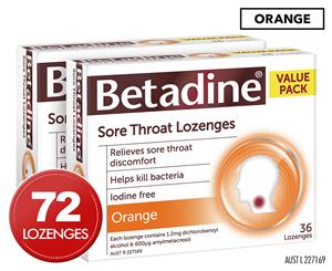 2 x 36pk Betadine Sore Throat Lozenges Orange