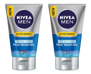 2 x Nivea Men Active Energy Fresh Look Face Wash Gel 100mL