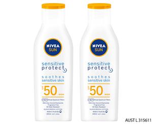 2 x Nivea Sun Sensitive Protect Sunscreen Lotion SPF50 200mL
