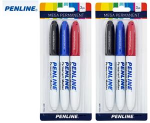 2 x Penline Mega Permanent Markers 3-Pack