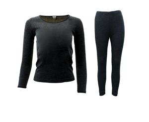 2pc set Women's Merino Wool Top Pants Thermal Leggings Long Johns Underwear - Women's Set - Black